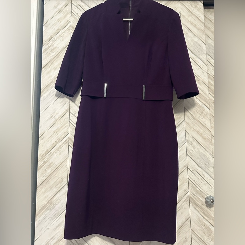 Tahari ASL Deep Purple Long Sleeve Dress